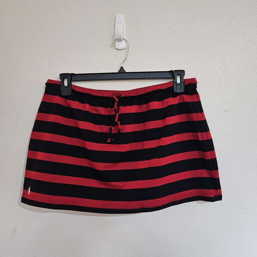 Vintage Ralph Lauren Sport Red & Black Striped Drawstring Mini Skirt / Tube Top